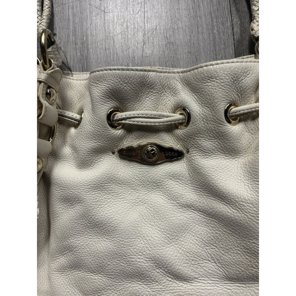 Vintage Elliott Lucca Leather White Top Handle Tassel Purse - Picture 3 of 8